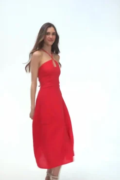 Lniana sukienka midi Cherry Trouble