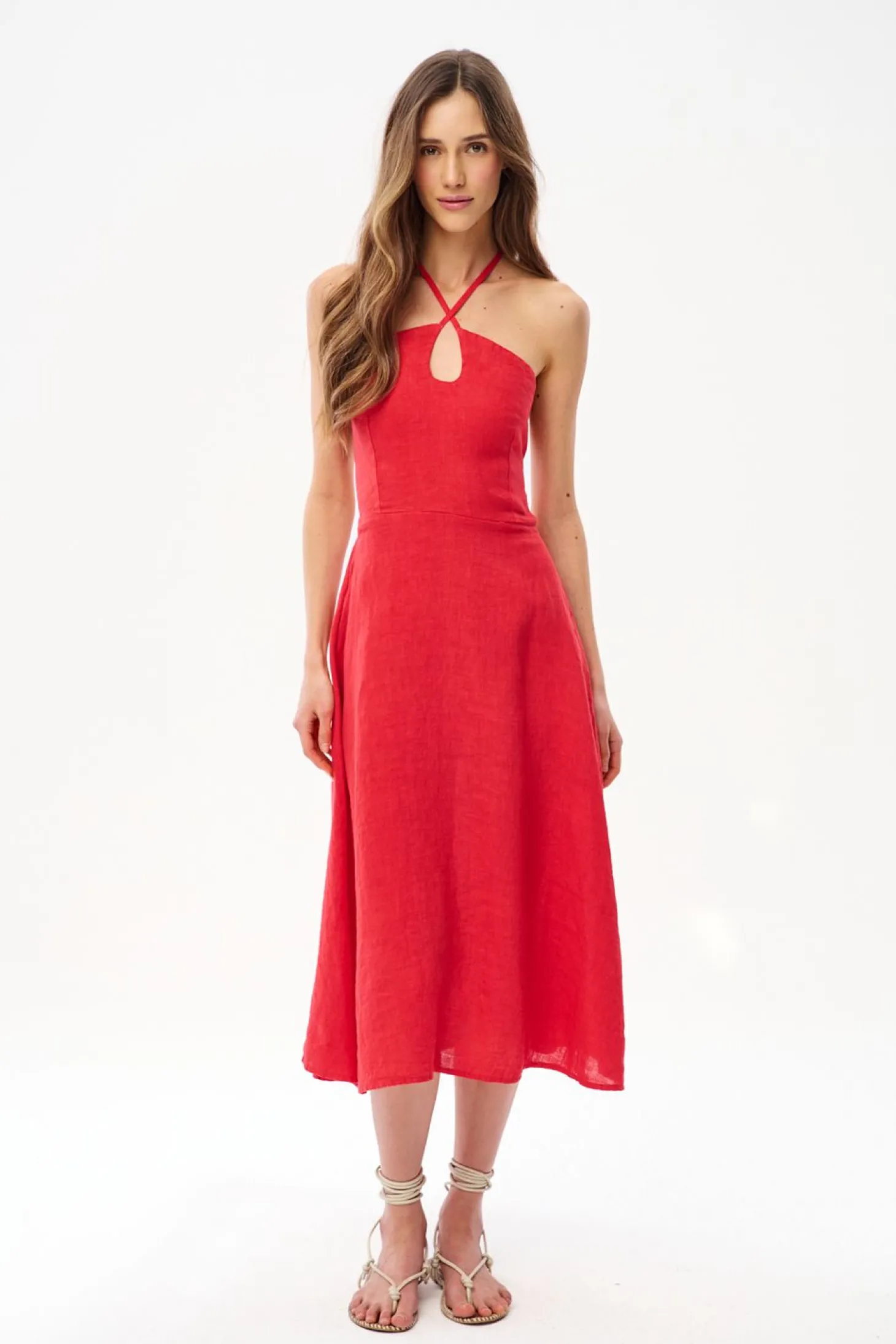 Lniana sukienka midi Cherry Trouble