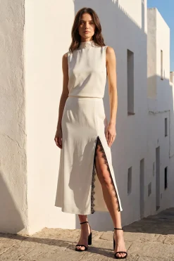 Spódnica midi z koronką Mystic Blush