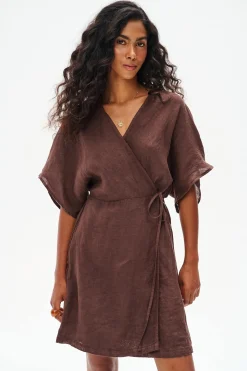 Sukienka lniana mini Marron
