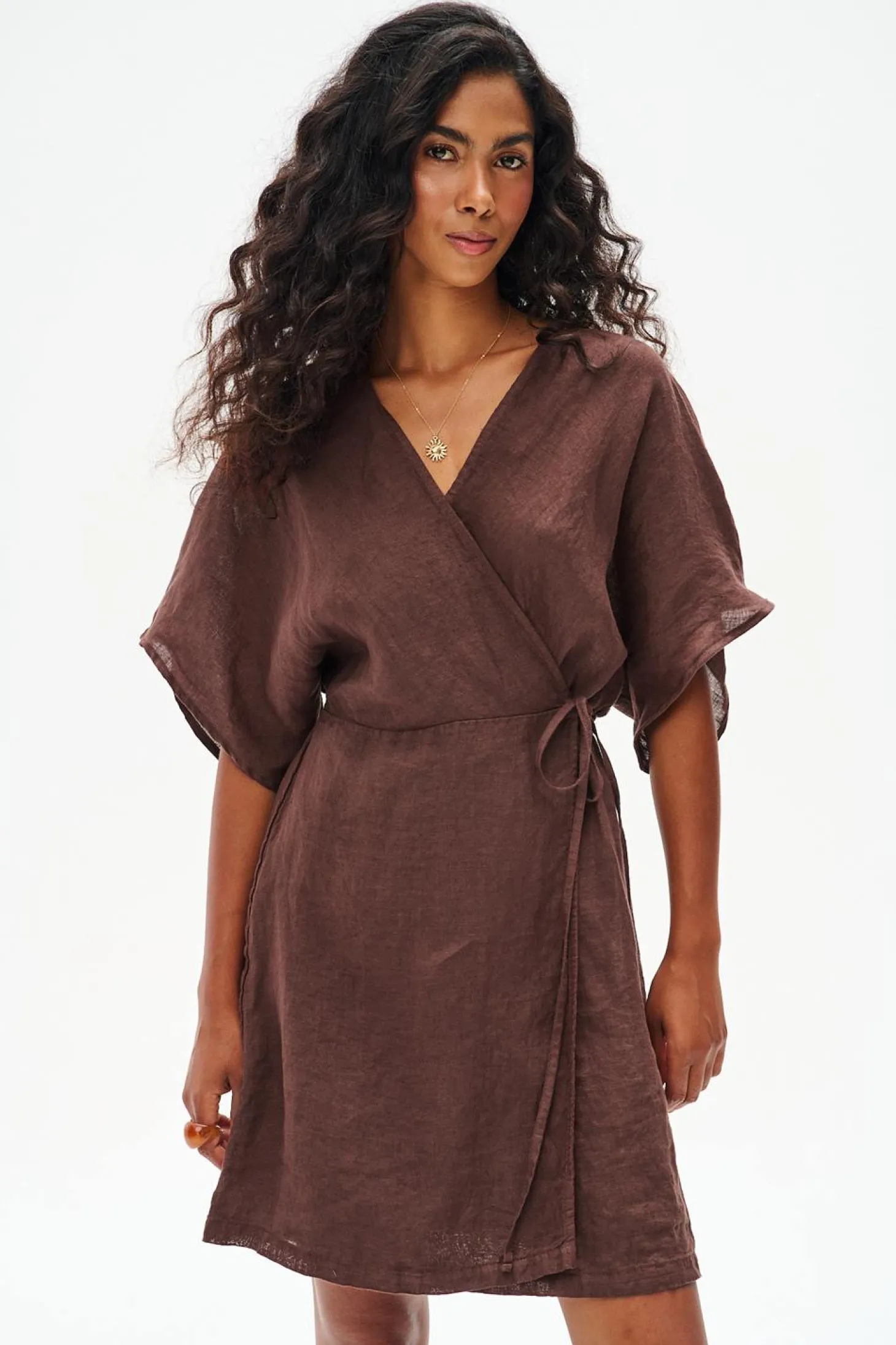 Sukienka lniana mini Marron