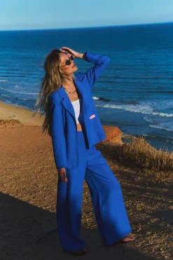 Szerokie spodnie z lnem Blue Margarita