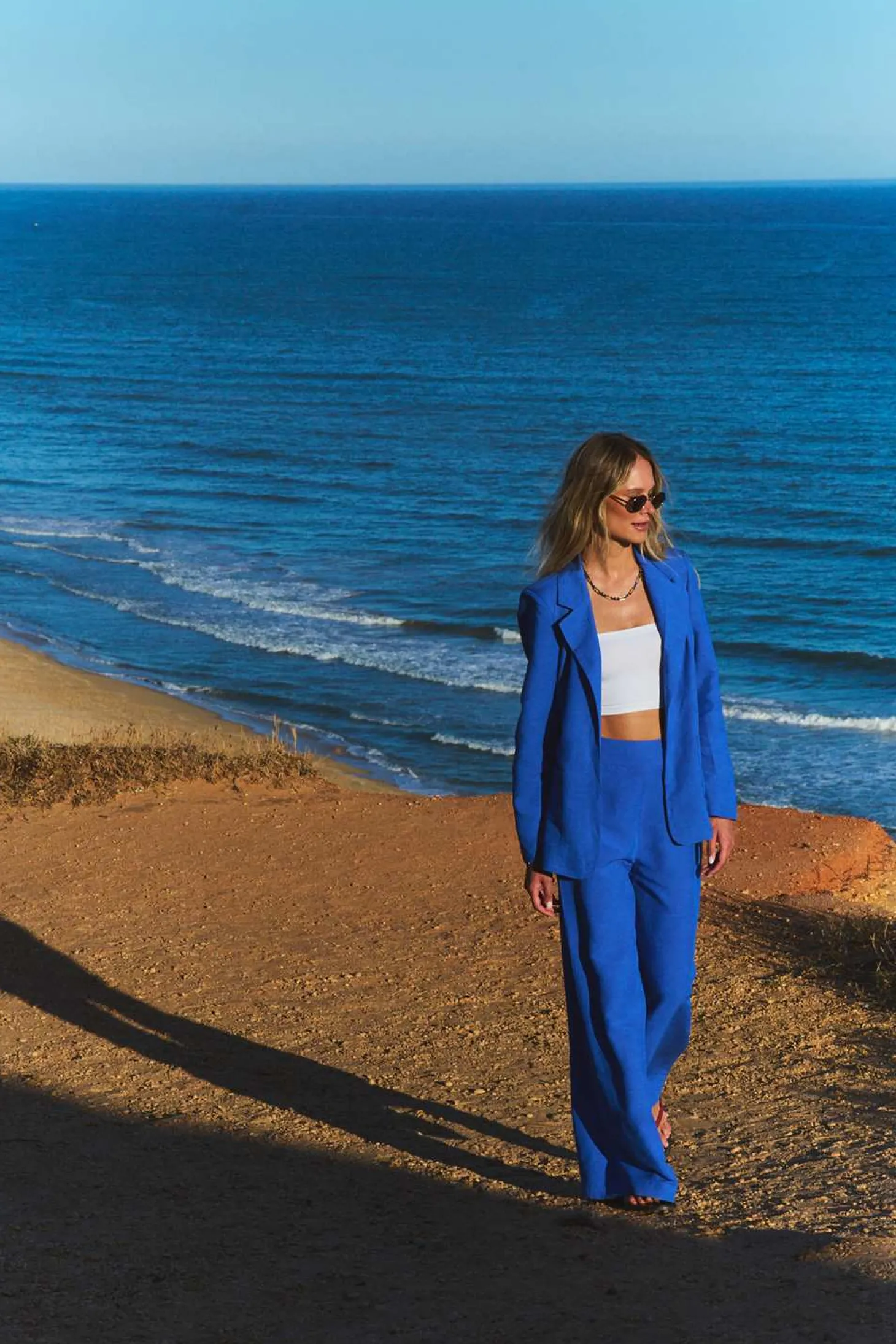 Szerokie spodnie z lnem Blue Margarita