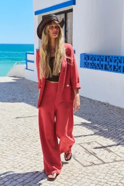 Szerokie spodnie z lnem Spicy Sunset