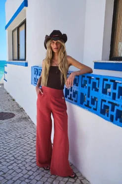Szerokie spodnie z lnem Spicy Sunset